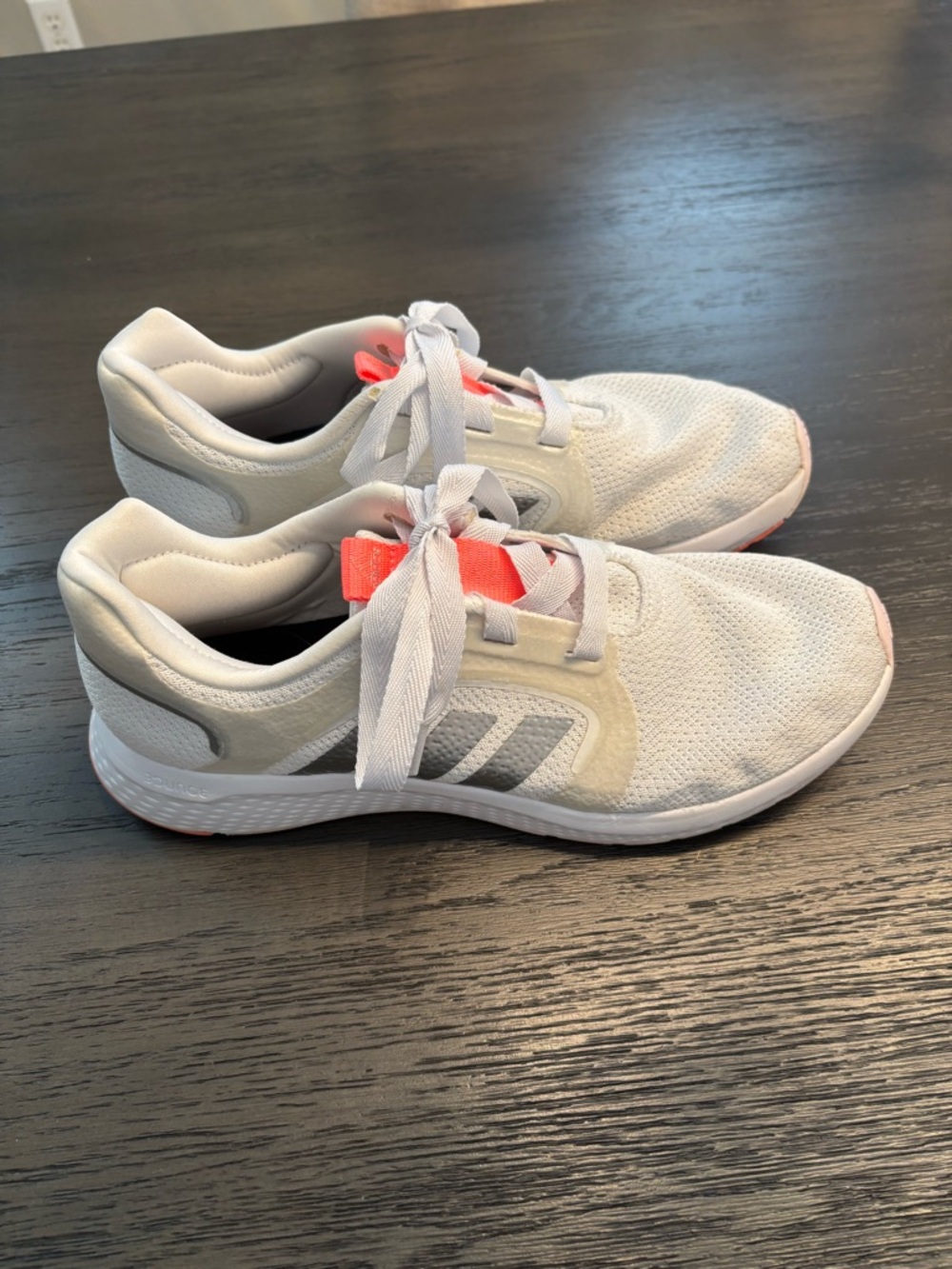 White and Coral Athletic Adidas Sneakers, Size 10